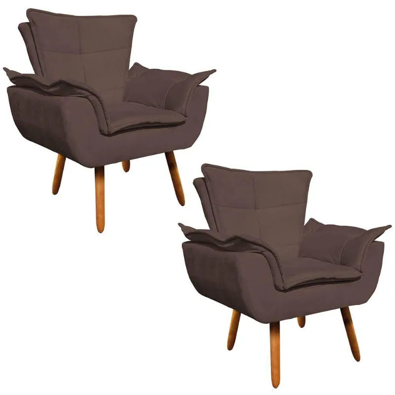 Kit 02 Poltronas Opala Suede Marrom