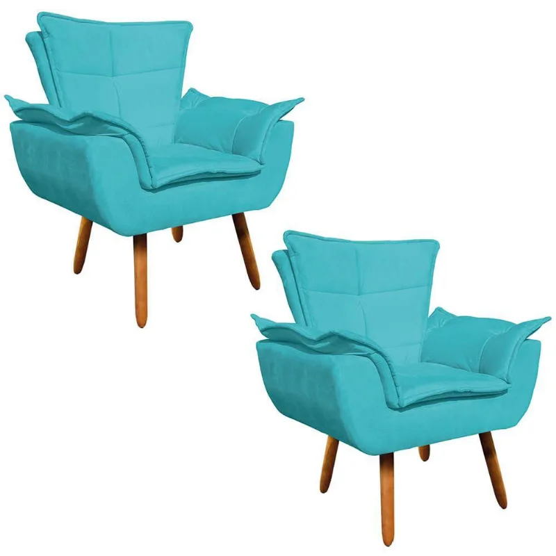 Kit 02 Poltronas Opala Suede Azul Turquesa