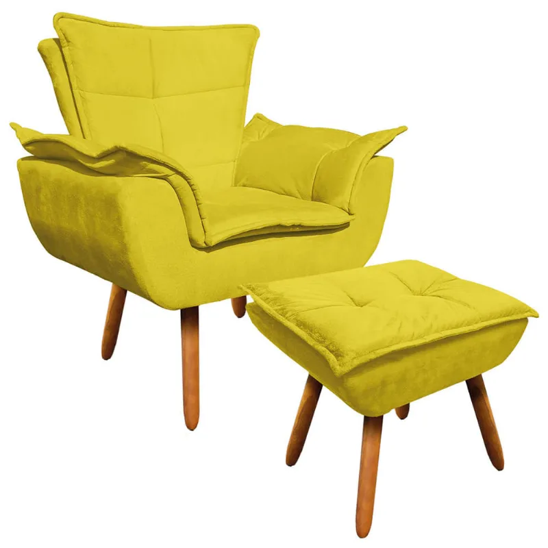 KIT 01 POLTRONA OPALA COM 01 PUFF OPALA Amarelo