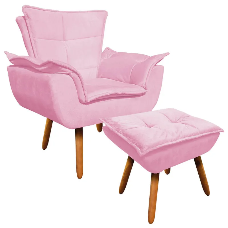 KIT 01 POLTRONA OPALA COM 01 PUFF OPALA Rosa Bebê