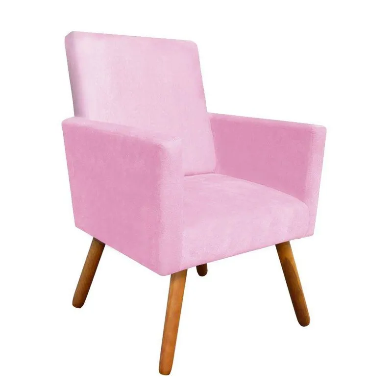 Poltrona Nina Suede Pés Palito Castanho Rosa Bebê