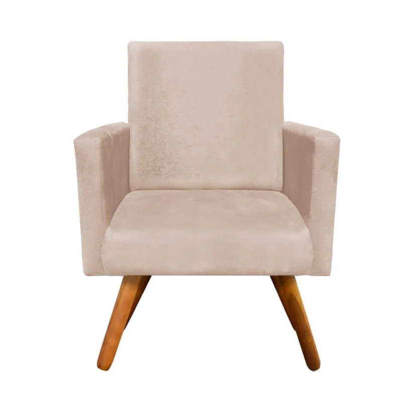 Poltrona Nina Suede Pés Palito Castanho D´rossi Bege