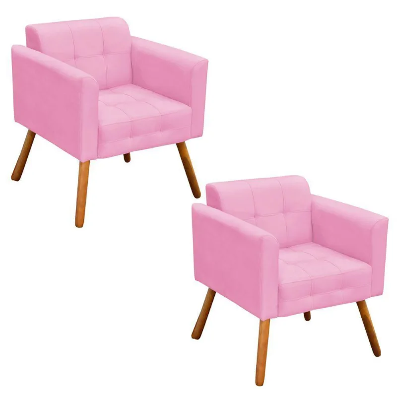 Kit 02 Poltronas Elisa Suede Rosa Bebê Pés Palito D´rossi