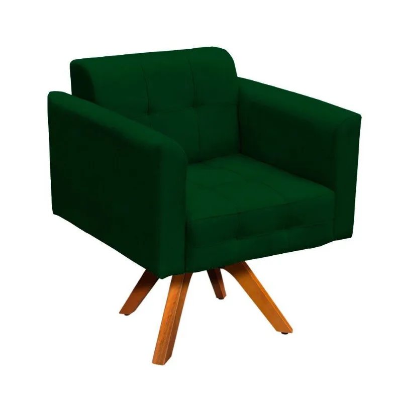 Poltrona Giratória Elisa Suede Verde Base Madeira