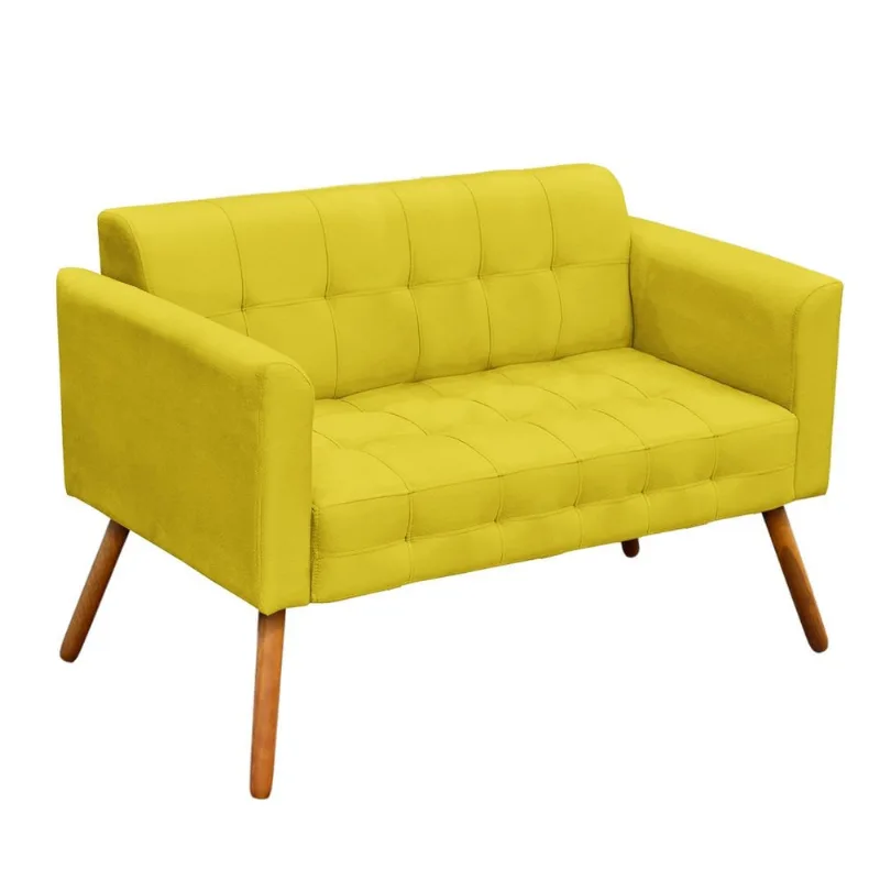 Sofá Namoradeira Elisa Suede Pés Palito Castanho - D'Rossi Amarelo
