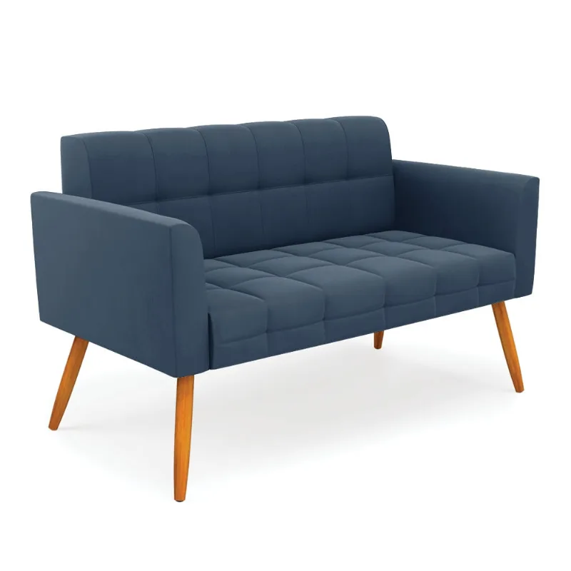 Sofá Namoradeira Elisa Suede Pés Palito Castanho - D'Rossi Azul Marinho