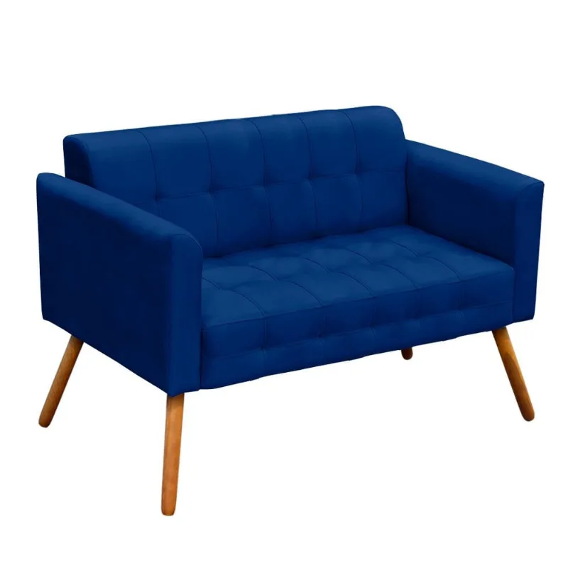 Sofá Namoradeira Elisa Suede Pés Palito Castanho - D'Rossi Azul Royal