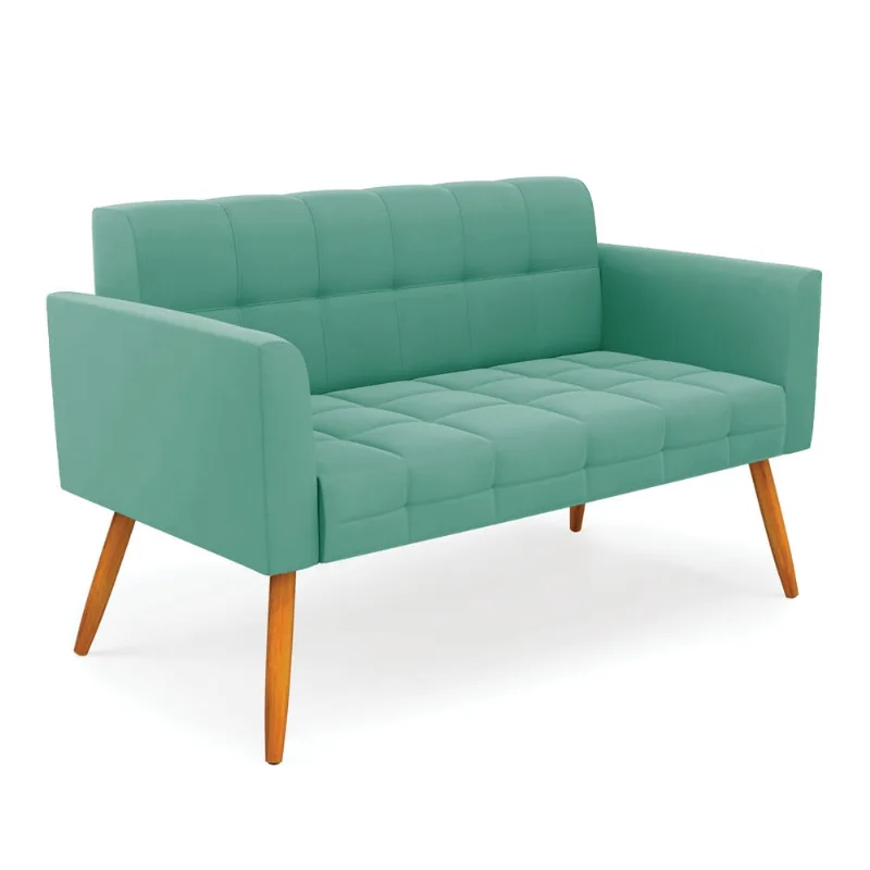 Sofá Namoradeira Elisa Suede Pés Palito Castanho - D'Rossi Azul Turquesa
