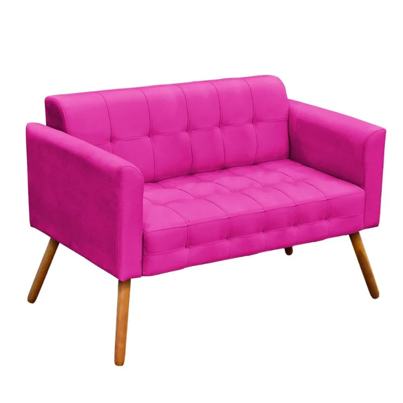 Sofá Namoradeira Elisa Suede Pés Palito Castanho - D'Rossi Pink