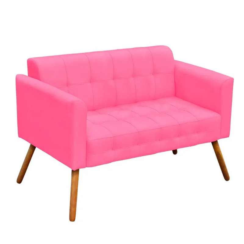 Sofá Namoradeira Elisa Suede Pés Palito Castanho - D'Rossi Rosa Barbie