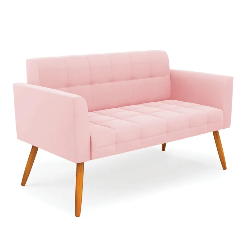 Sofá Namoradeira Elisa Suede Pés Palito Castanho - D'Rossi Rosa Bebê