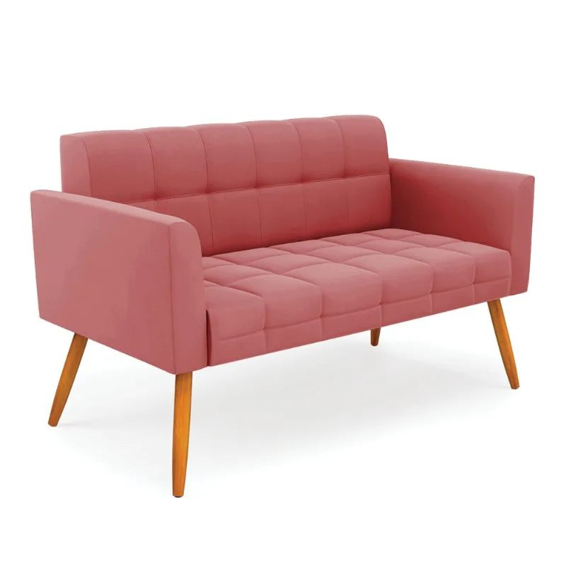 Sofá Namoradeira Elisa Suede Pés Palito Castanho - D'Rossi Rose