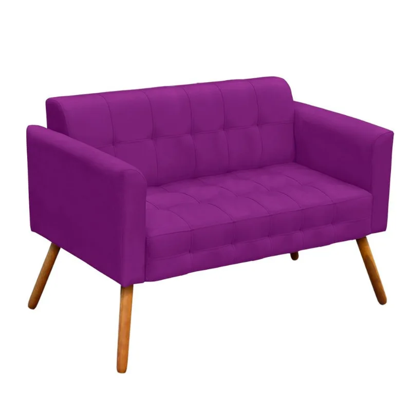 Sofá Namoradeira Elisa Suede Pés Palito Castanho - D'Rossi Roxo