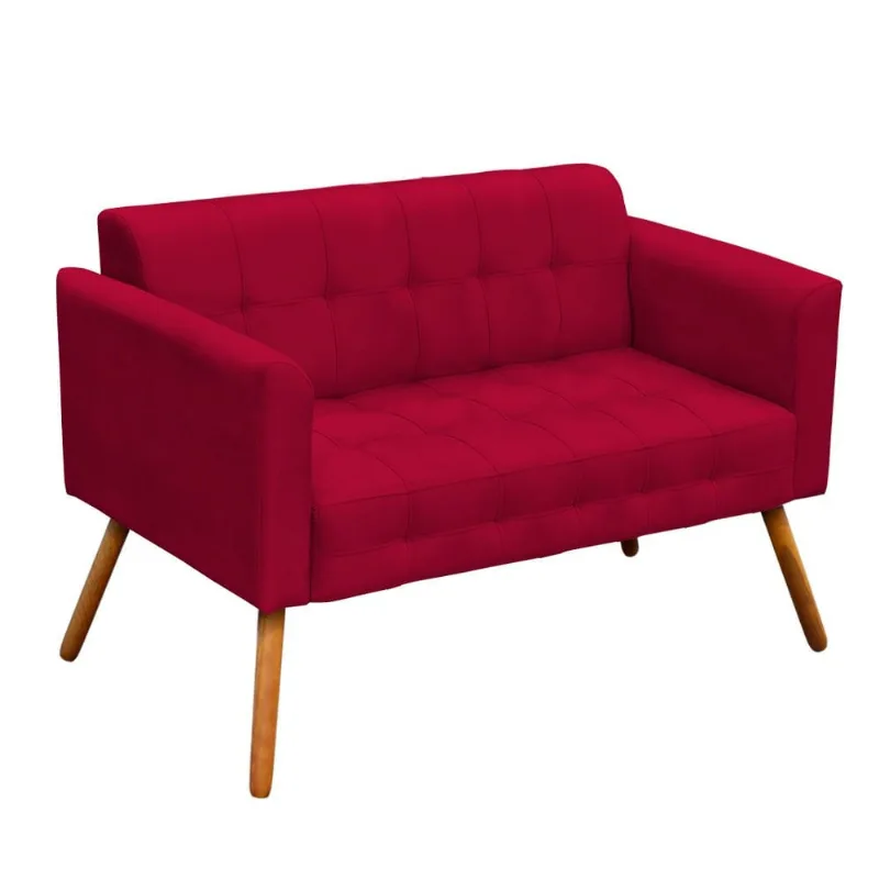 Sofá Namoradeira Elisa Suede Pés Palito Castanho - D'Rossi Vermelho