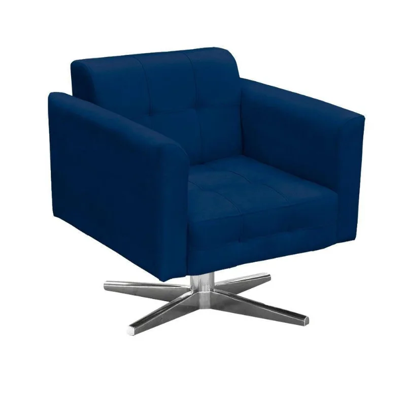 Poltrona Giratória Suede Base Estrela Cromado Azul Marinho