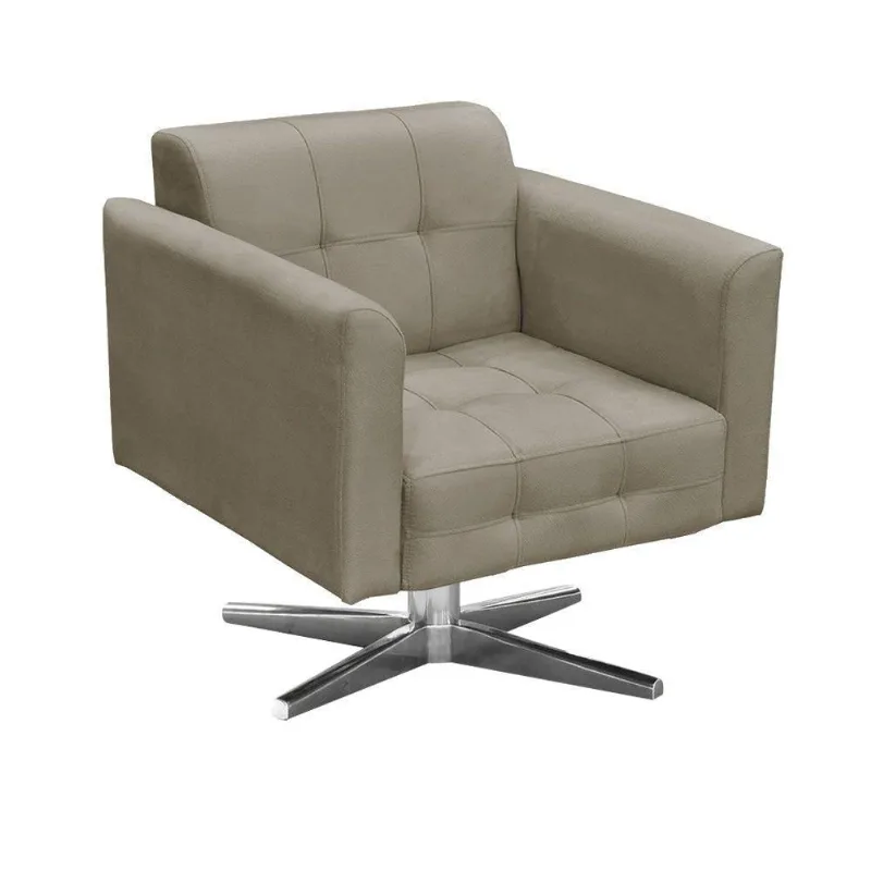 Poltrona Giratória Elisa Suede Base Estrela Cromado Marrom