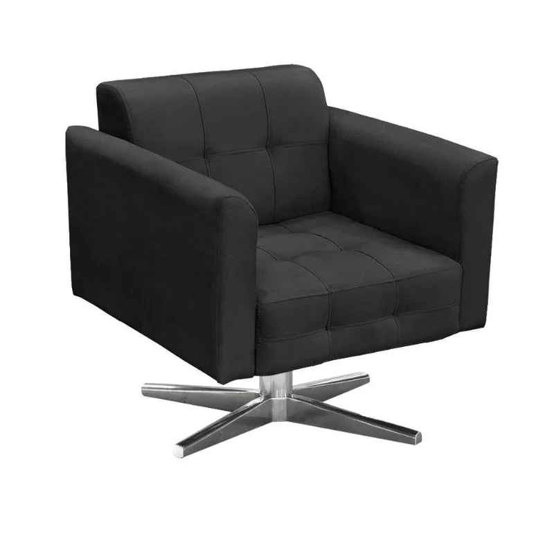 Poltrona Giratória Elisa Suede Base Estrela Cromado Preto