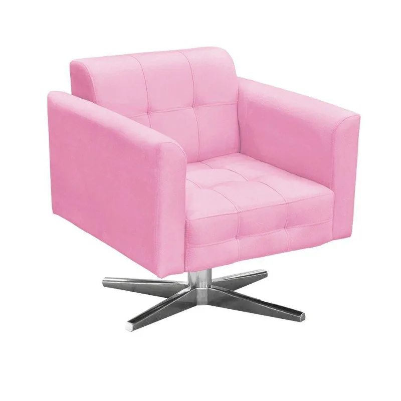 Poltrona Giratória Suede Base Estrela Cromado Rosa Bebê
