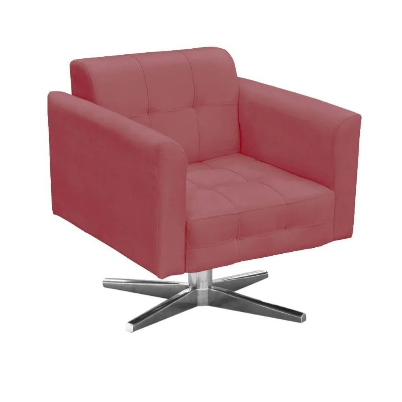 Poltrona Giratória Elisa Suede Base Estrela Cromado Rose