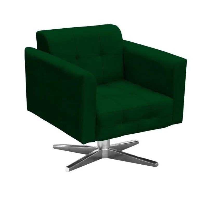 Poltrona Giratória Elisa Suede Base Estrela Cromado Verde