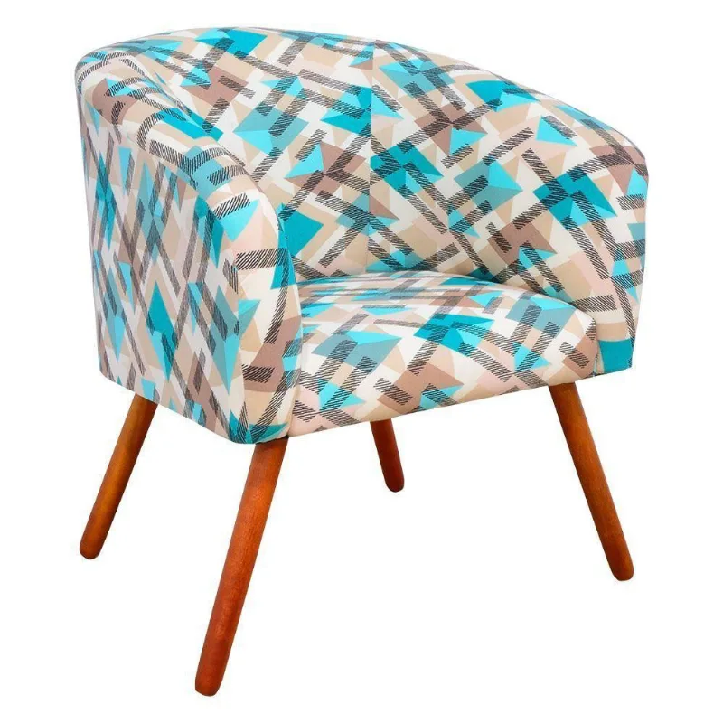 Poltrona Decorativa Estampado Traçado Azul Castanho D´rossi