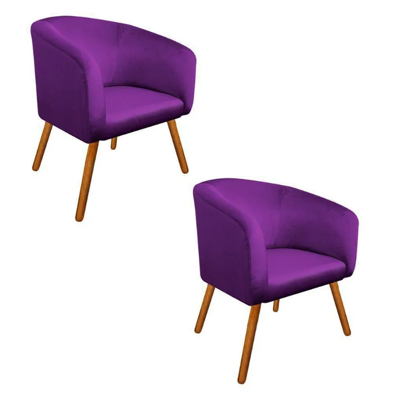 Kit 02 Poltronas Stella Acetinado Roxo Castanho