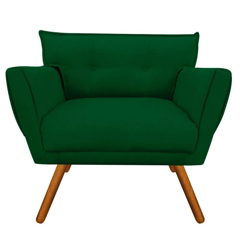 Poltrona Anitta Suede Verde Pés Palito Castanho D´rossi