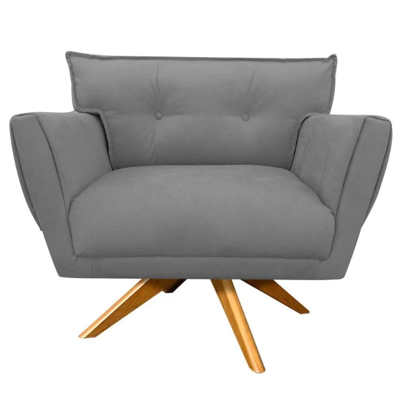 Poltrona Decorativa Anitta Suede Grafite Base Madeira