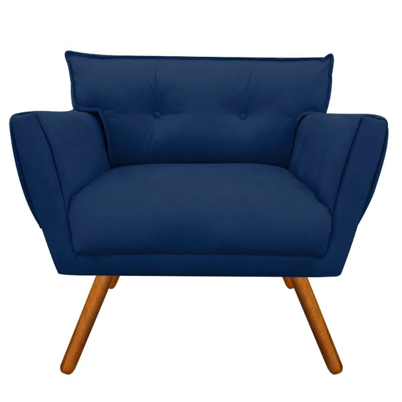Poltrona Anitta Suede Pés Palito Castanho Azul Marinho