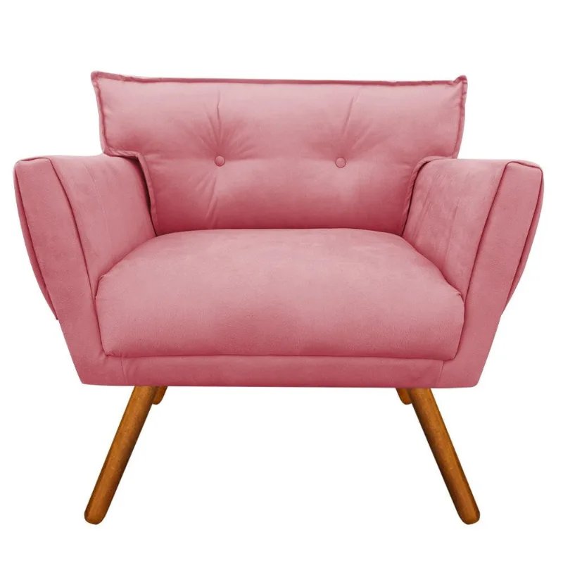 Poltrona Anitta Suede Pés Palito Castanho Rose