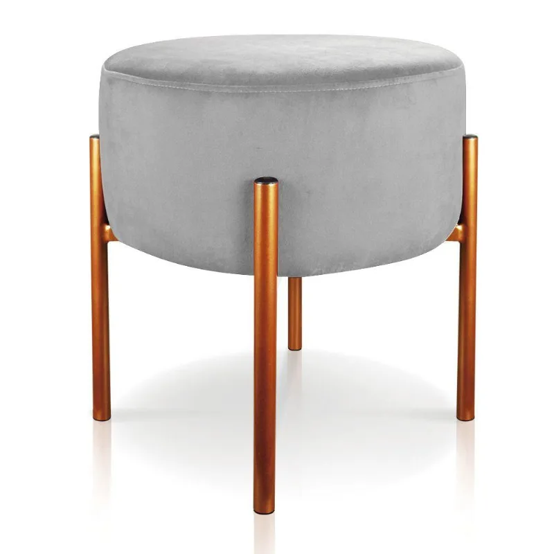 Puff Iron Suede Base Cobre Palito Cinza