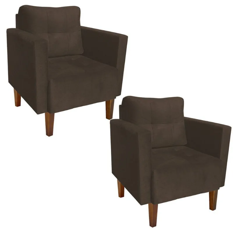 KIT 02 POLTRONAS LIVIA SUEDE MARROM PES