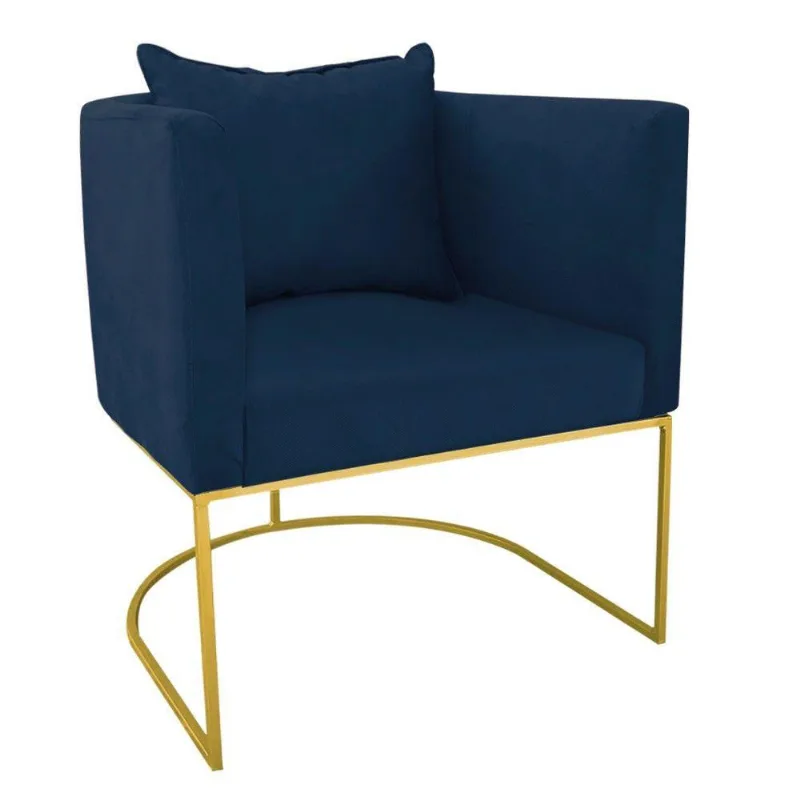 Poltrona Paola Azul Marinho Base Metálica Dourado