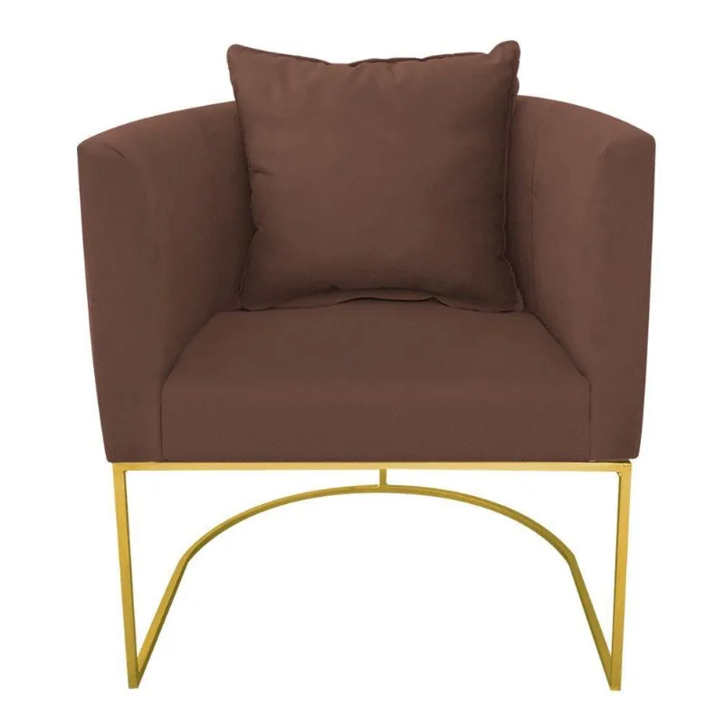 Poltrona Paola Suede Marrom Base Metálica Dourado