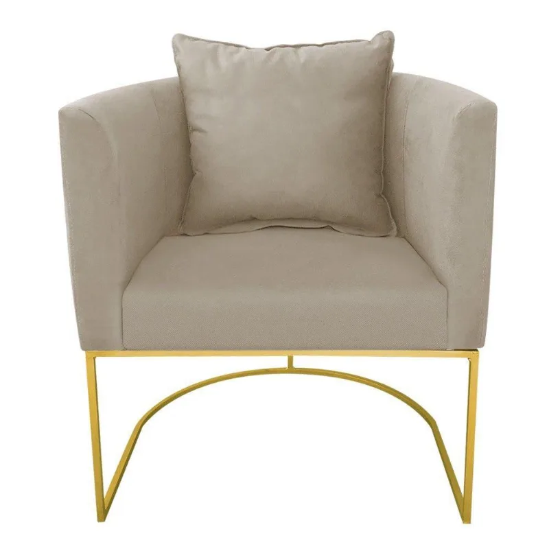 Poltrona Paola Suede Marrom Rato Base Metálica Dourado