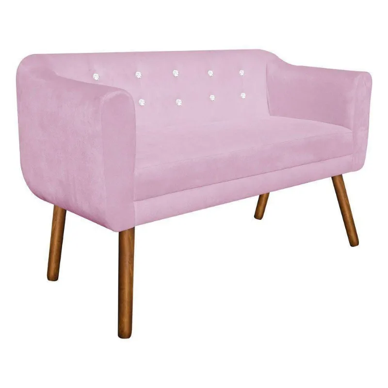 Namoradeira Julia 2 Lugares Rosa Bebê Com Strass Pés Palito
