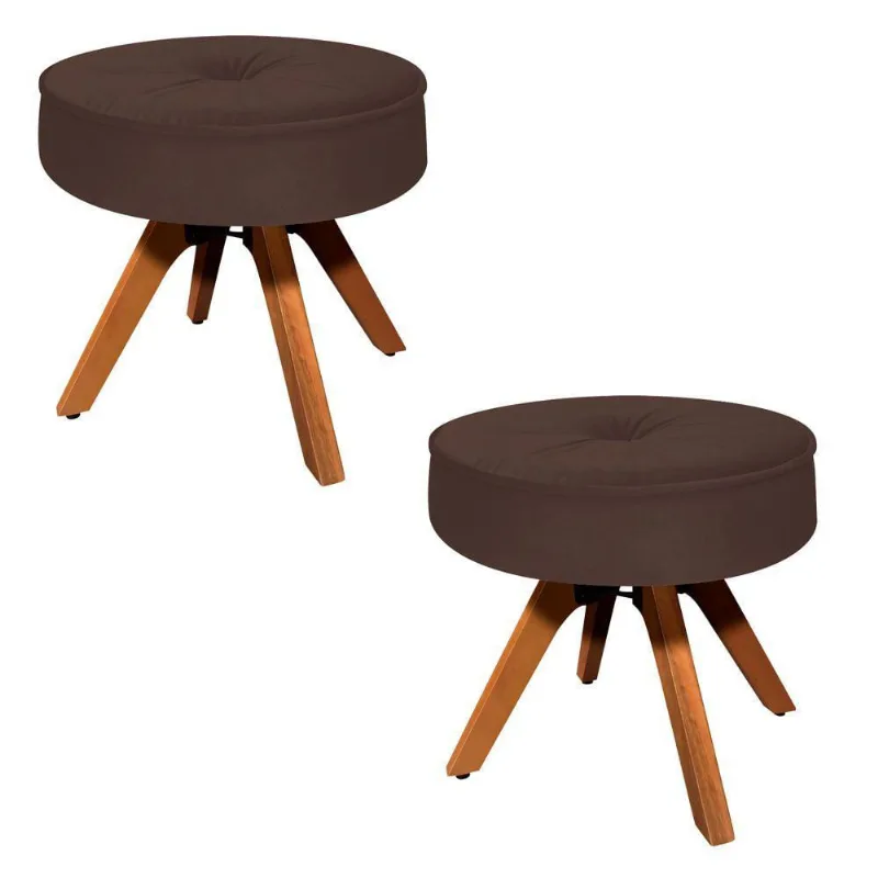 Kit 02 Puffs Decorativo Julia Redondo Suede Marrom