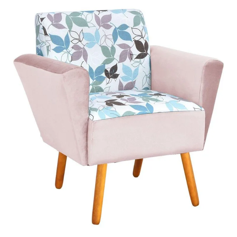 Poltrona Dora Estampado Folhas Veludo Rose