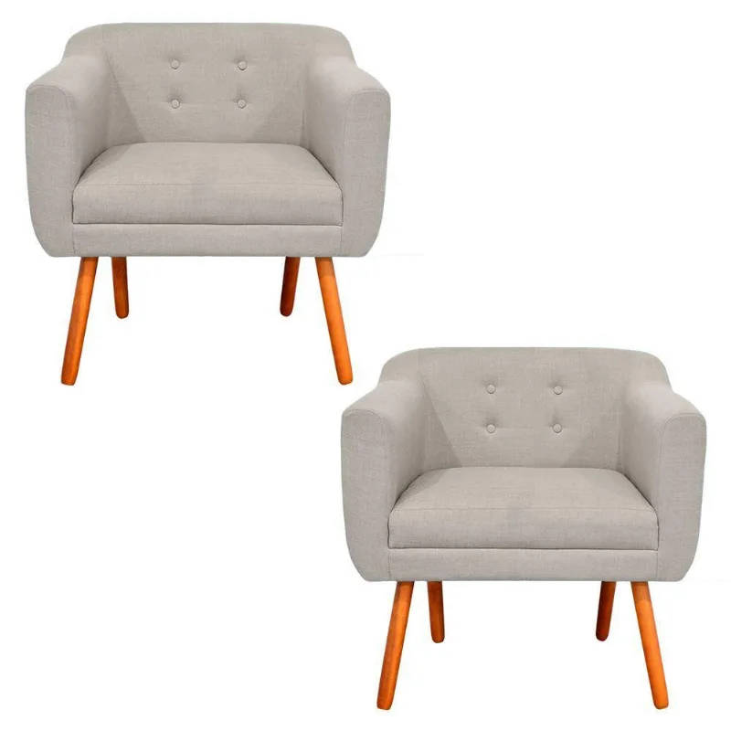 Kit 02 Poltronas Julia Linho Fino Bege A27 Castanho