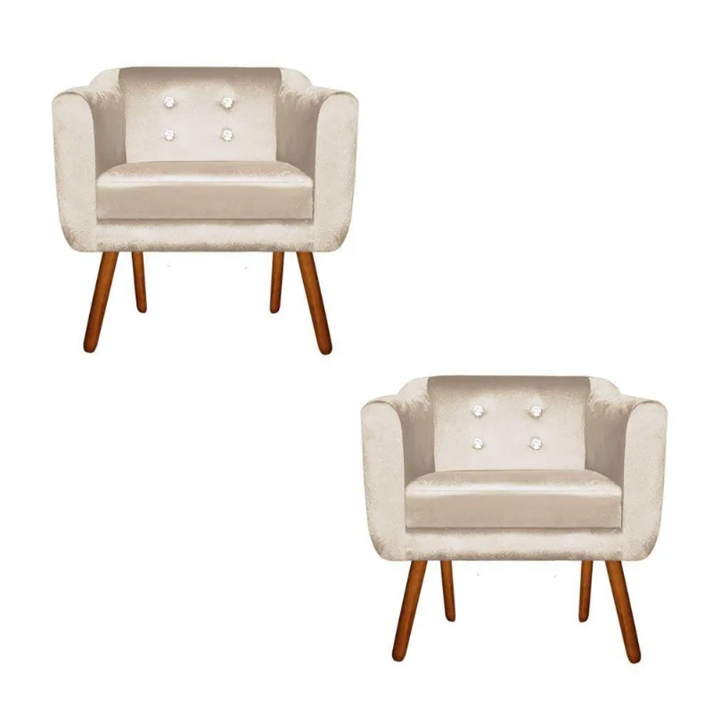Kit 02 Poltronas Julia Acetinado Off White Castanho