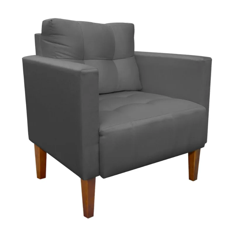 Poltrona Sala Decorativa Livia Pé Madeira Castanho Suede Grafite M11 - D'Rossi