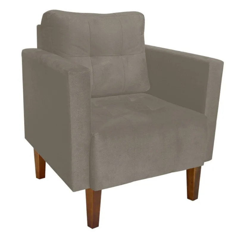 Poltrona Sala Decorativa Livia Pé Madeira Castanho Suede Marrom Rato M11 - D'Rossi