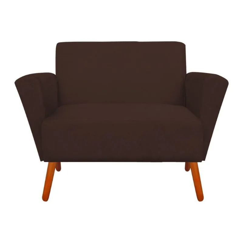 Sofá Namoradeira 2 Lugares Dora Suede Marrom Pés Castanho
