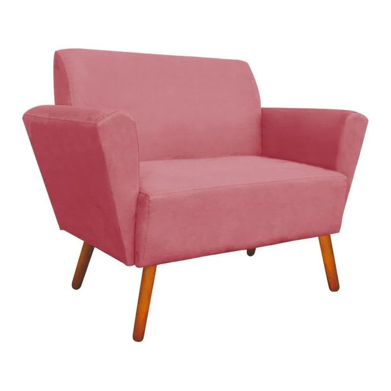 Sofá Namoradeira 2 Lugares Dora Suede Rose Pé Castanho