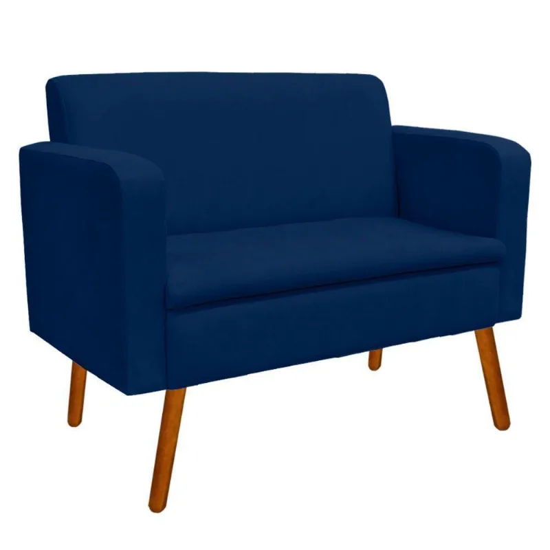 Sofá Namoradeira 2 Lugares Emília Suede Azul Marinho