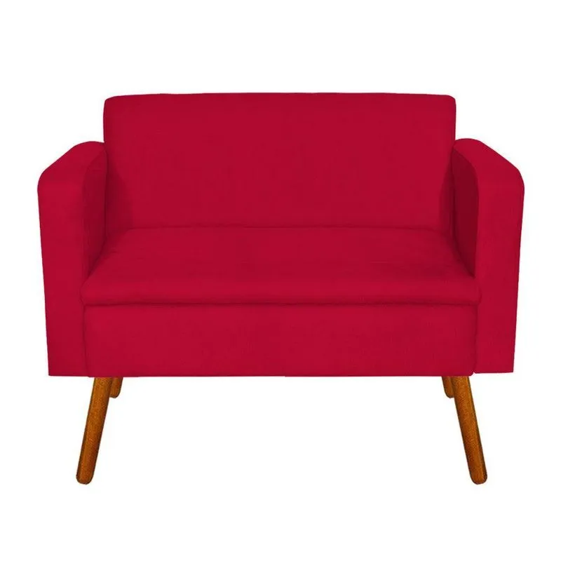 Sofá Namoradeira 2 Lugares Emília Suede Vermelho Pés Palito