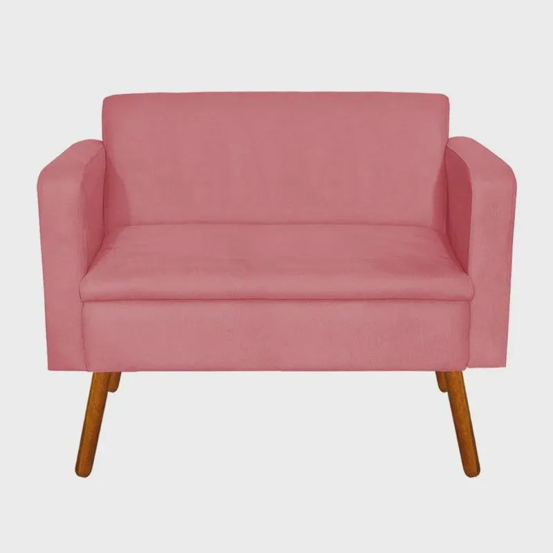 Sofá Retrô Namoradeira 2 Lugares Emília Suede Rose Pés Palito Castanho D'Rossi