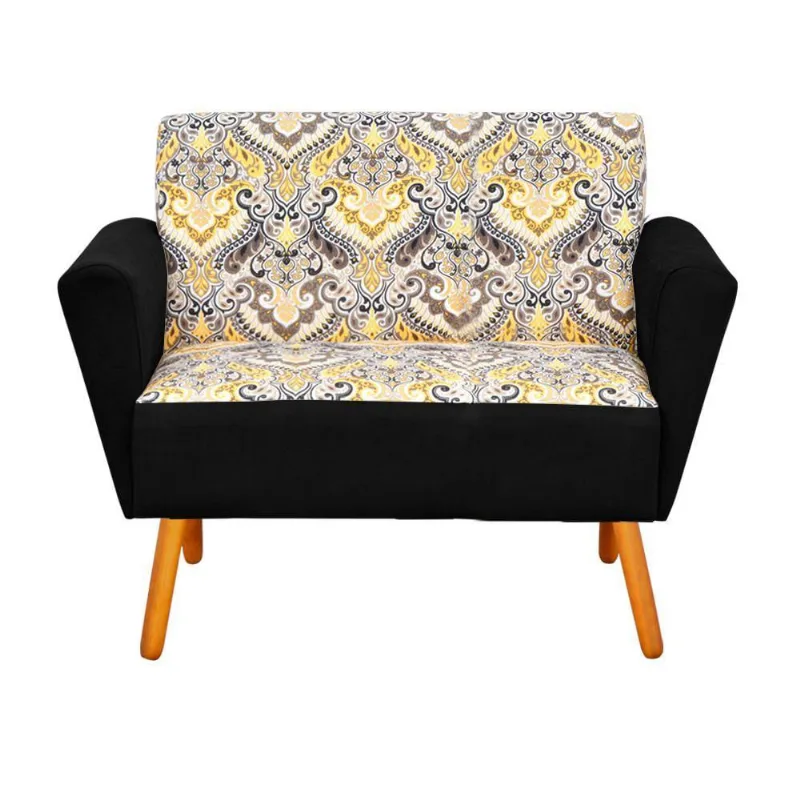 Sofá Retrô Namoradeira 2L Dora Estampado Suede Preto