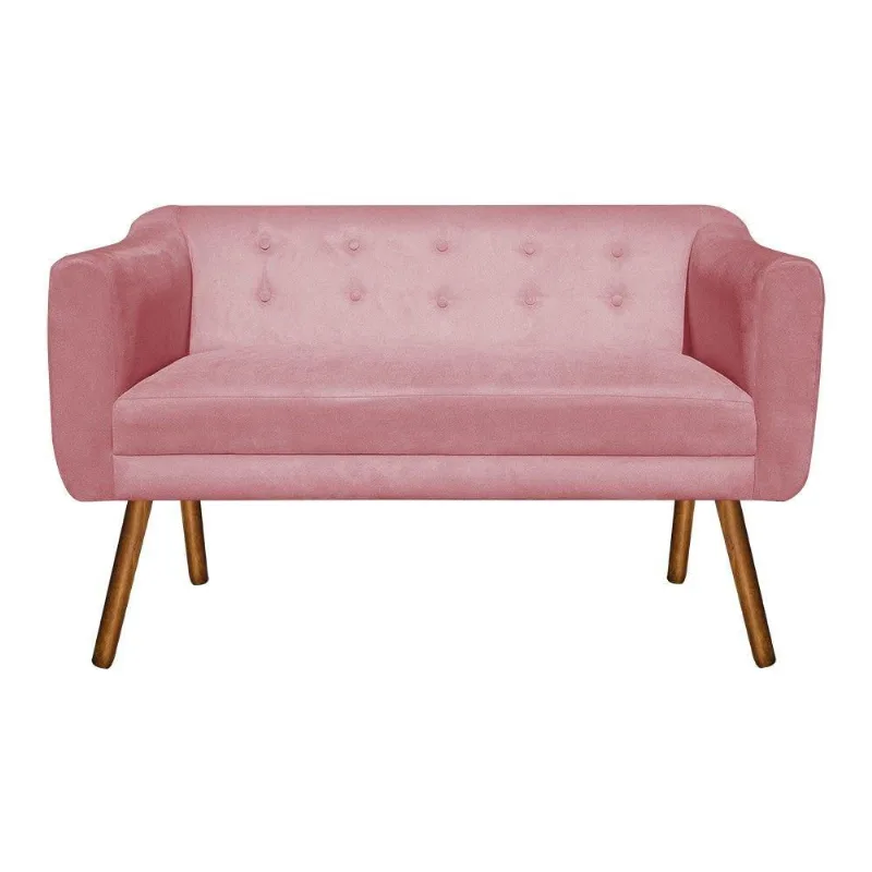 Sofá Retrô Namoradeira Julia 2L 1,40 Suede Rose Pés Palito