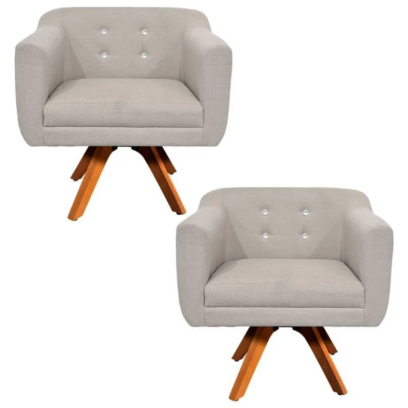Kit 02 Poltronas Giratória Julia fino Bege A27